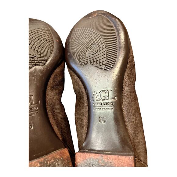 AGL Ballet Flats Brown Monika Cap Toe Suede Patent Leather Shoes Buckle 36 EUC - Picture 9 of 11